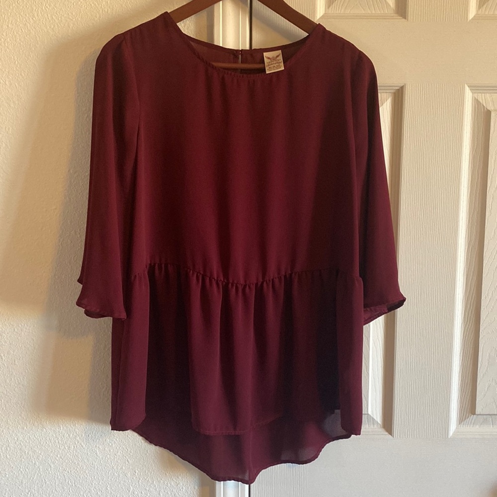 Burgundy 3/4 Sleeve Blouse